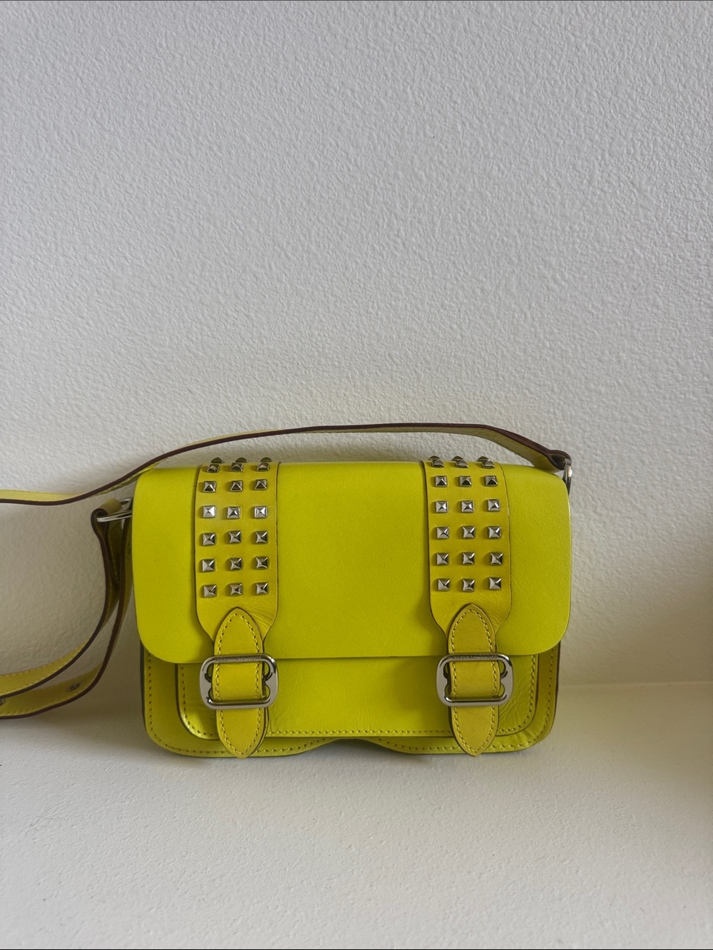 Vintage Rebecca Minkoff Neon Yellow Studded Crossbody Bag